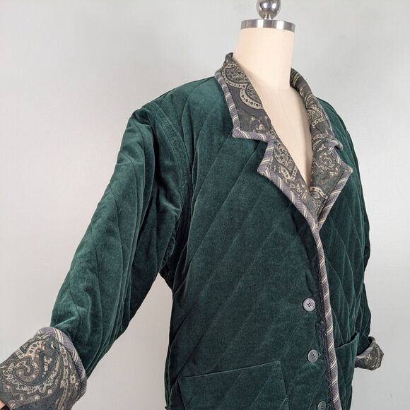 Velvet Reversible Jacket Womens L Green Tapestry Quilted 90s Y2K Vtg Whimsigoth - Picture 4 of 16
